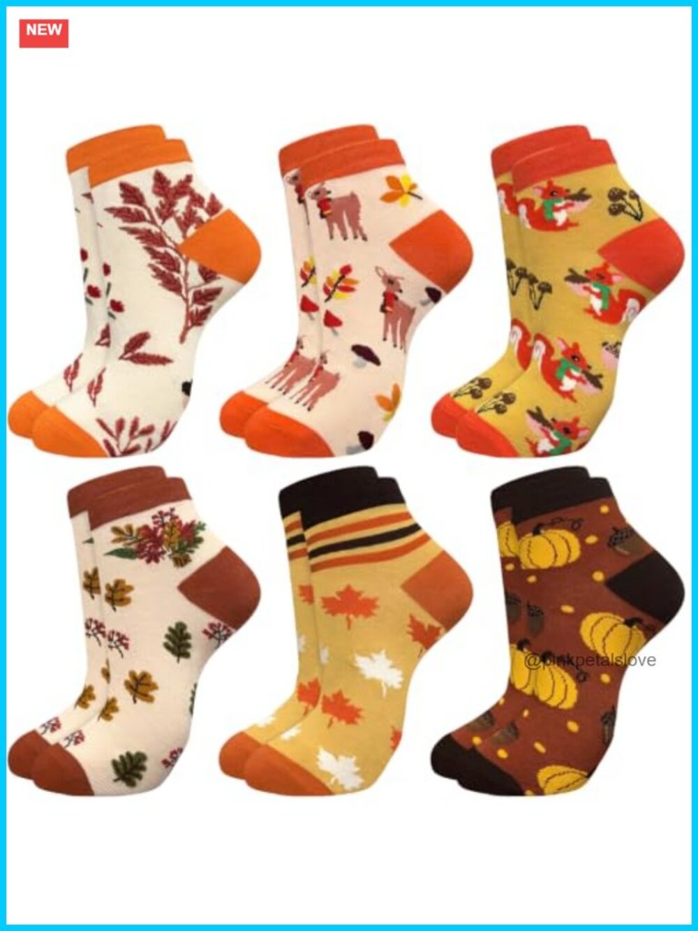 6 Pack Ankle Socks Women Men Fall Themed Novelty Gift Soft Casual